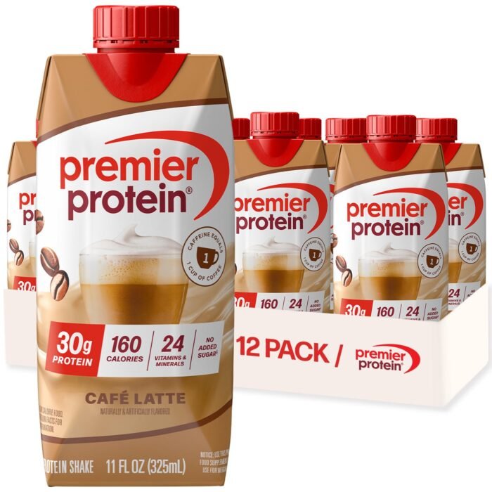 Premier Protein Energy Café Latte 30g High Protein Shake (Caffeinated), 12-Pack