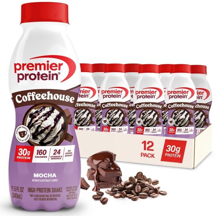 Premier Protein Coffeehouse Mocha 30g Protein Shake (Caffeinated), 12-Pack