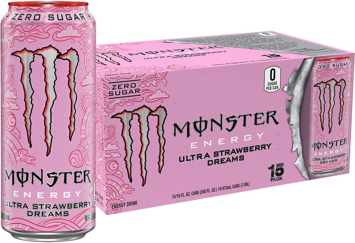 71l4iVDVeVL._SL1500_.jpg Monster Energy Ultra Strawberry Dreams Sugar-Free Energy Drink, 16 fl oz Cans, 15-Pack