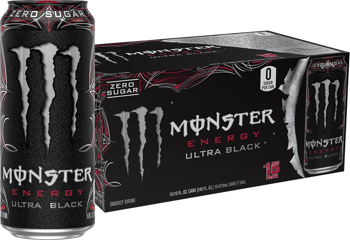 71qmMBR9rBL._SL1500_.jpg Monster Energy Ultra Black Sugar-Free Energy Drink, 16 fl oz Cans, 15-Pack