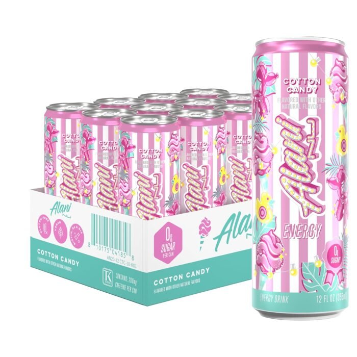 Alani Nu Cotton Candy Sugar-Free Energy Drink, 200mg Caffeine, 12 fl oz Cans, 12 Count