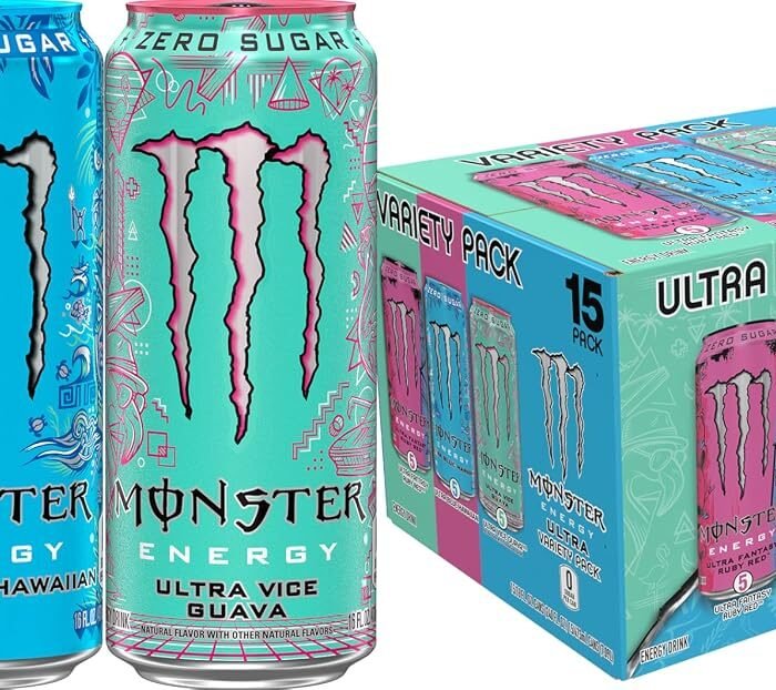 Monster Energy Ultra Variety Pack (Blue Hawaiian, Vice Guava, Fantasy Ruby Red) Sugar-Free Energy Drink, 16 fl oz Cans, 15-Pack