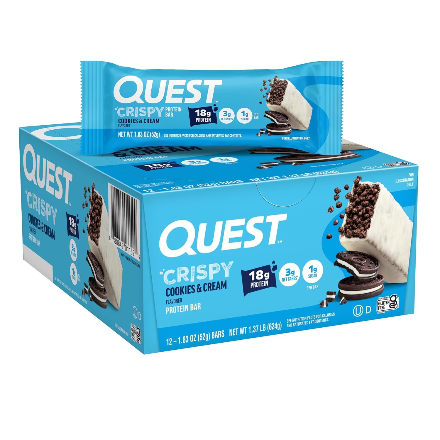 81ArbDN2ojL._SL1500_.jpg Quest Nutrition Crispy Cookies & Cream Protein Bars, 12 Count