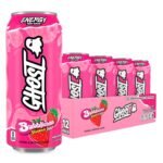 GHOST Energy Drink, Bubblicious Strawberry Splash Flavor, 200mg Caffeine, Zero Sugar, 16 oz Cans, 12-Pack