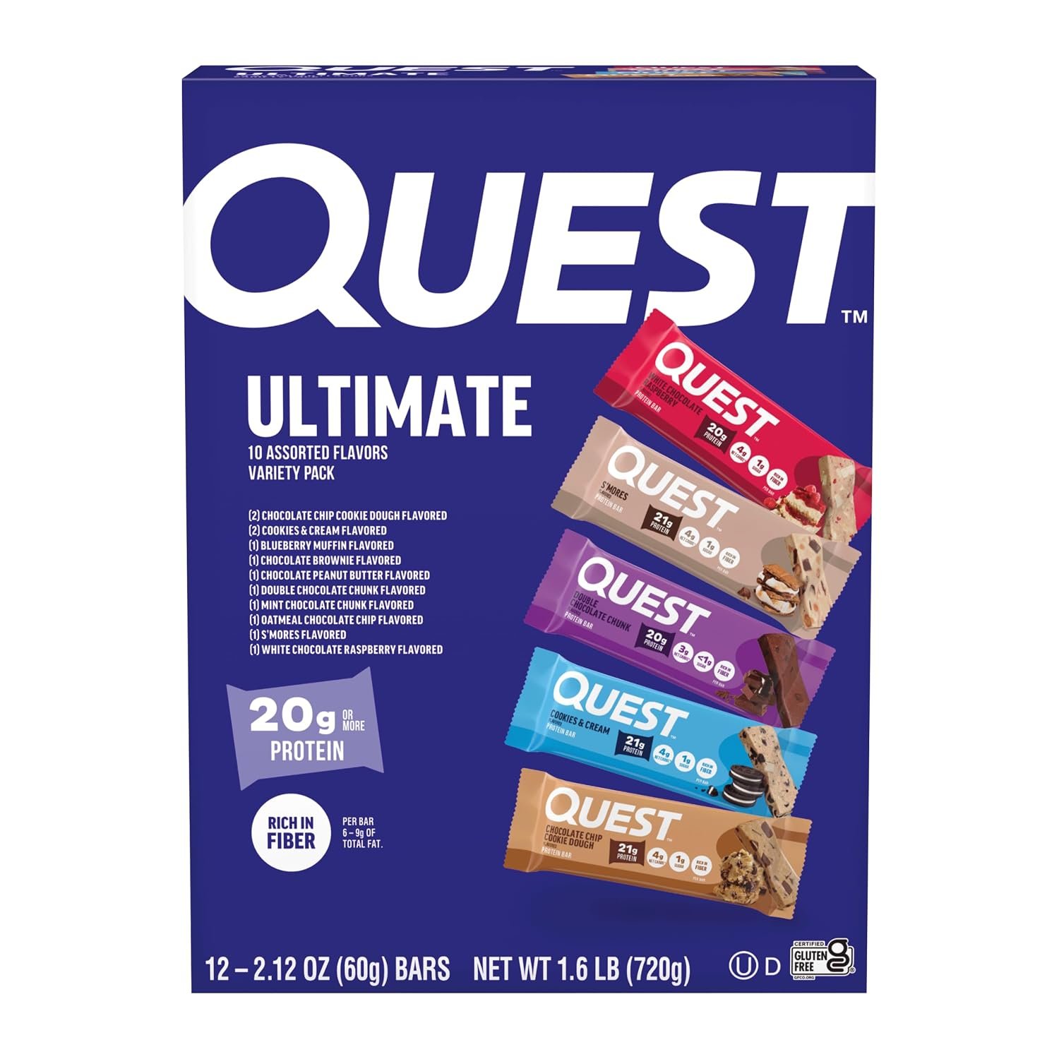 81GzN7YygqL._SL1500_.jpg Quest Nutrition Ultimate Variety Pack Protein Bars, 12 Count