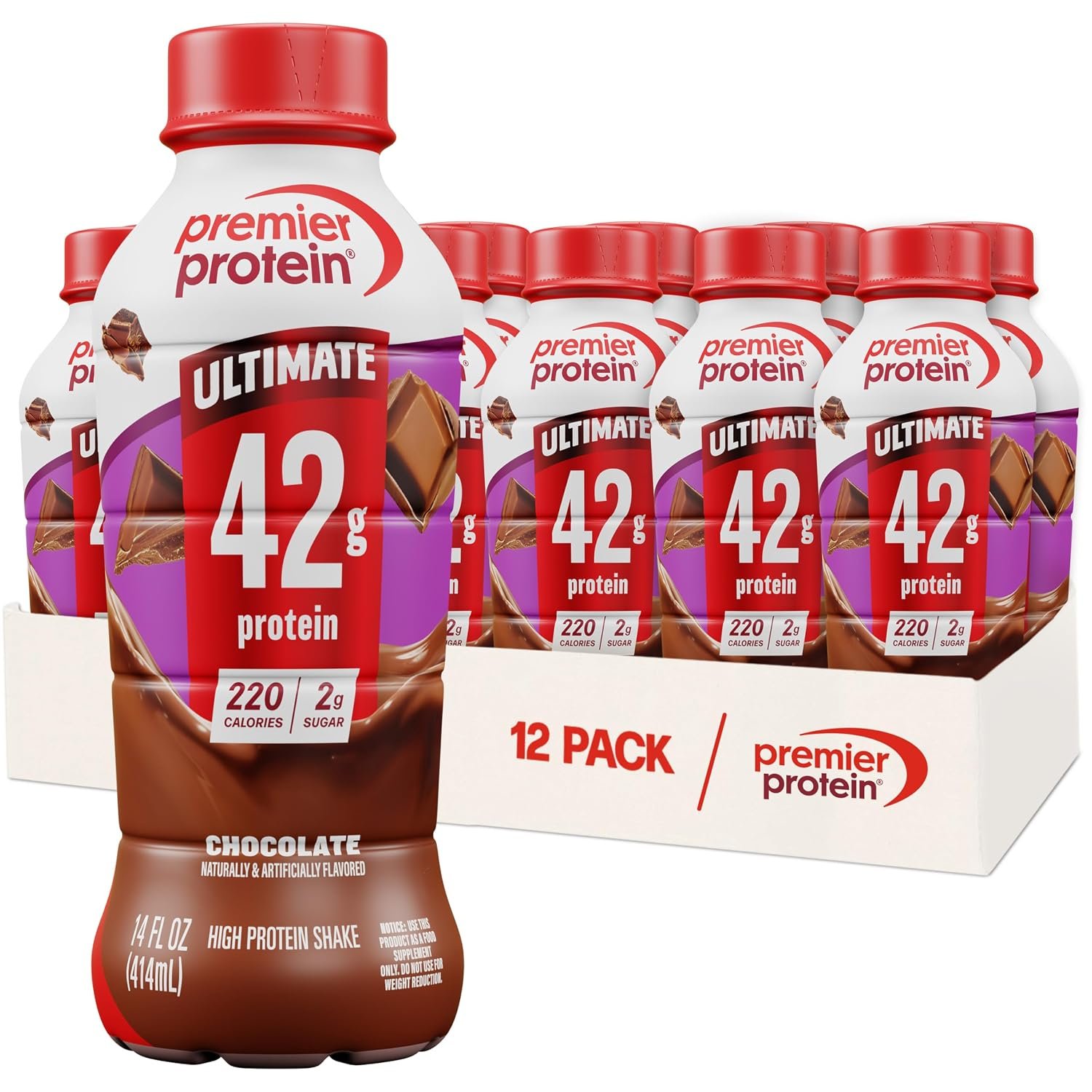 81Me2isrM5L._SL1500_.jpg Premier Protein Ultimate Chocolate 42g High Protein Shake, 12-Pack