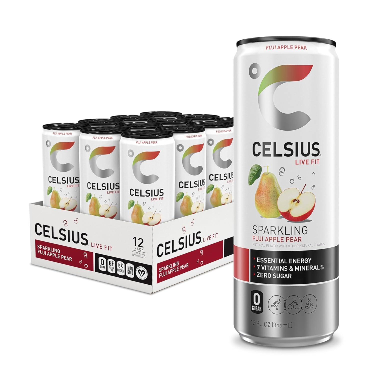 81Mof22XHLL._SL1500_.jpg Celsius Sparkling Fuji Apple Pear Sugar-Free Energy Drink, 200mg Caffeine, 12 fl oz Cans, 12-Pack