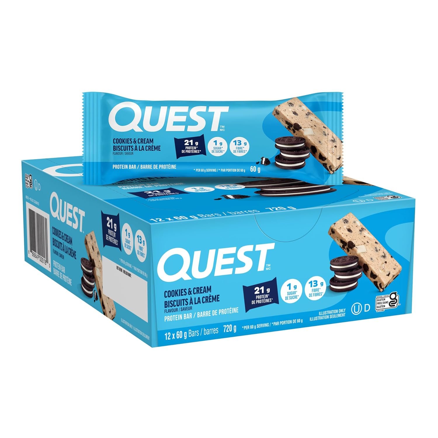 81OXjSOEWdL._SL1500_.jpg Quest Nutrition Cookies & Cream Protein Bars, 12 Count