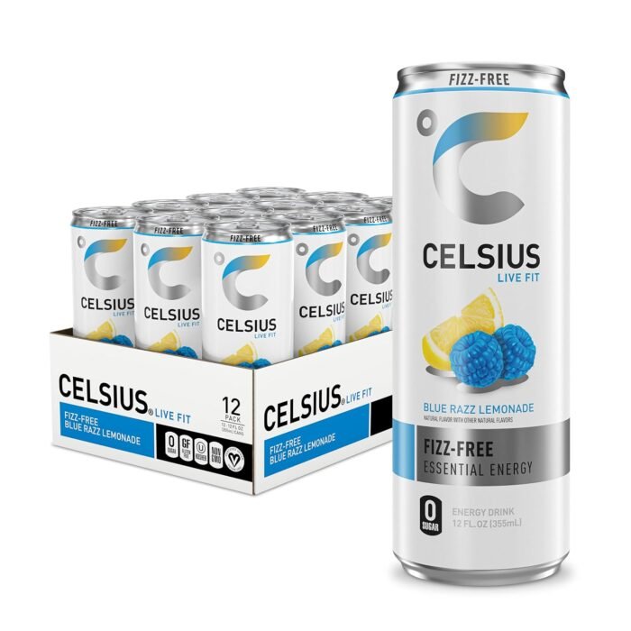 Celsius Fizz Free Blue Razz Lemonade Sugar-Free Energy Drink, 200mg Caffeine, 12 fl oz Cans, 12-Pack