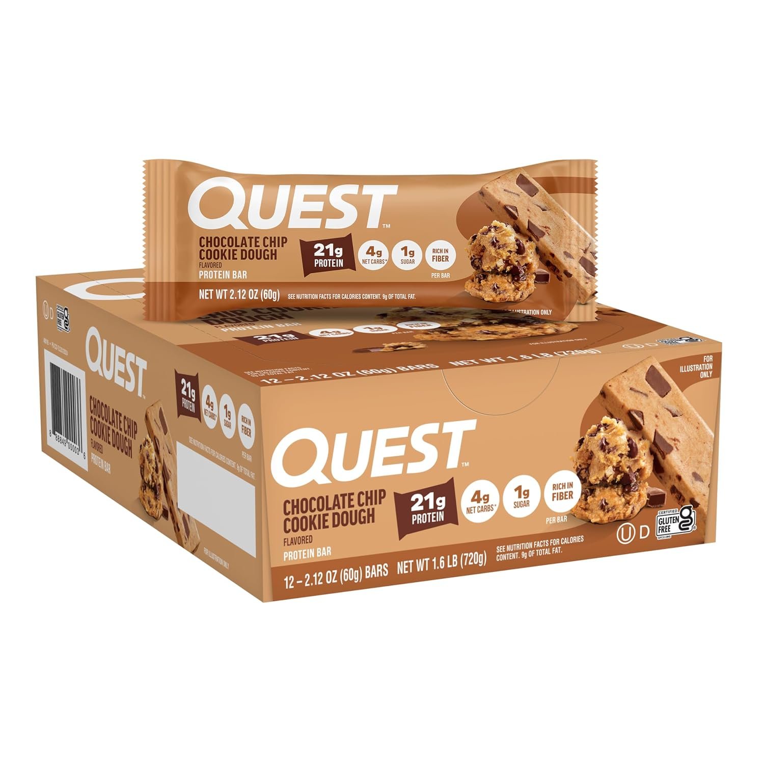 81bOQhkUXFL._SL1500_.jpg Quest Nutrition Chocolate Chip Cookie Dough Protein Bars, 12 Count