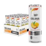 Celsius Fizz Free Peach Mango Green Tea Sugar-Free Energy Drink, 200mg Caffeine, 12 fl oz Cans, 12-Pack