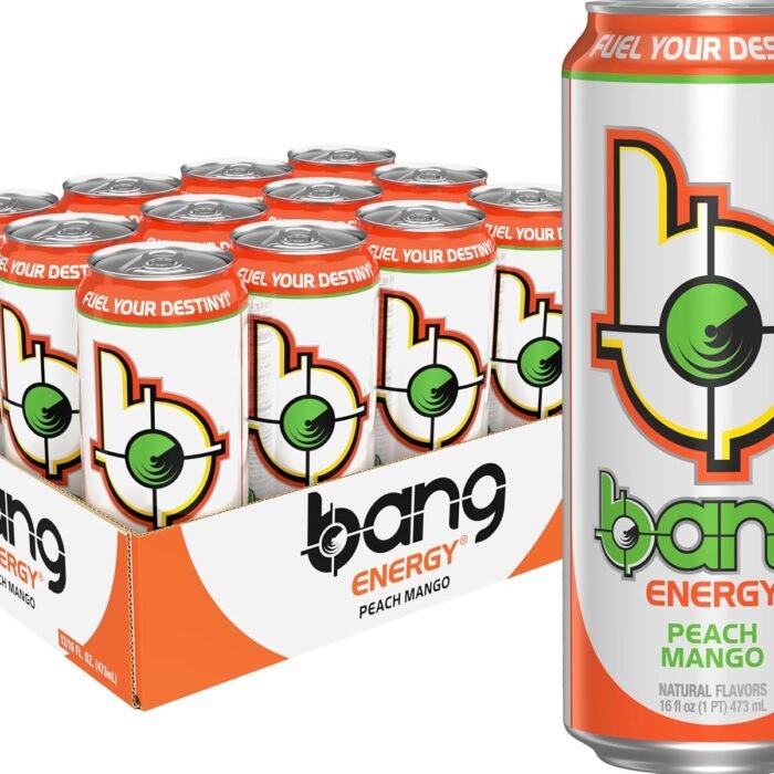 Bang Energy Peach Mango Sugar-Free Energy Drink, 300mg Caffeine, 16 fl oz Cans, 12-Pack