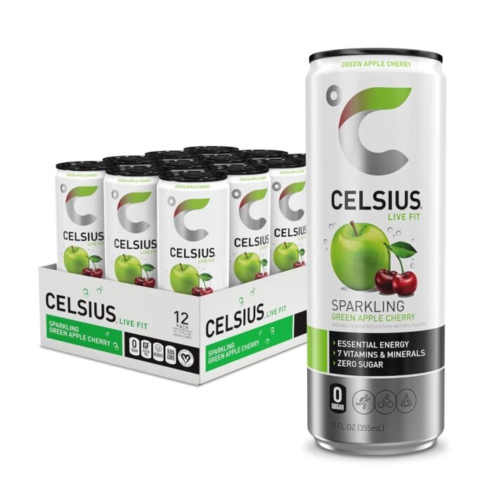 Celsius Sparkling Green Apple Cherry Sugar-Free Energy Drink, 200mg Caffeine, 12 fl oz Cans, 12-Pack