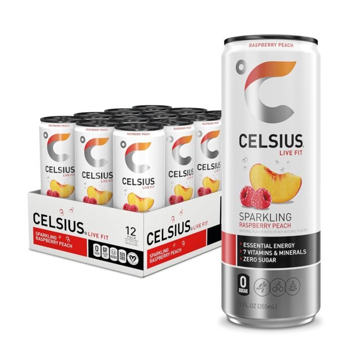 Celsius Sparkling Raspberry Peach Sugar-Free Energy Drink, 200mg Caffeine, 12 fl oz Cans, 12-Pack